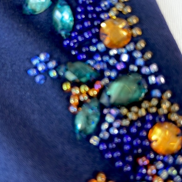 🌸Susan Graver Top Size 1X Navy Beaded Rhinestone Liquid Knit Travel EUC - Picture 3 of 4